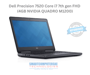 Brand Dell Series Dell precision 7520 Processor Core i7 7th generation Memory 16gb ram Storage 256gb ssd Display 15.6inches Graphics 4gb Nvidia Quadro M200 Operating system Windows 10 Pro Certified refurb 3 months warranty